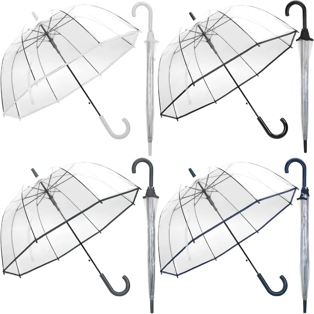 

4 Pcs Large Bubble Umbrella Clear Dome Coverage Wedding Umbrella with Handle Windproof Auto Open Transparent Umbrella