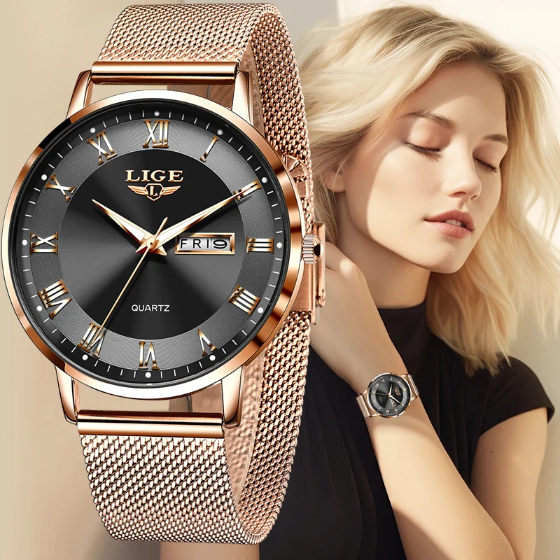 LIGE 2024 New Watch Women Luxury Watches Ladies Creative Steel Women\'s Bracelet Watches Female Waterproof Clock Relogio Feminino