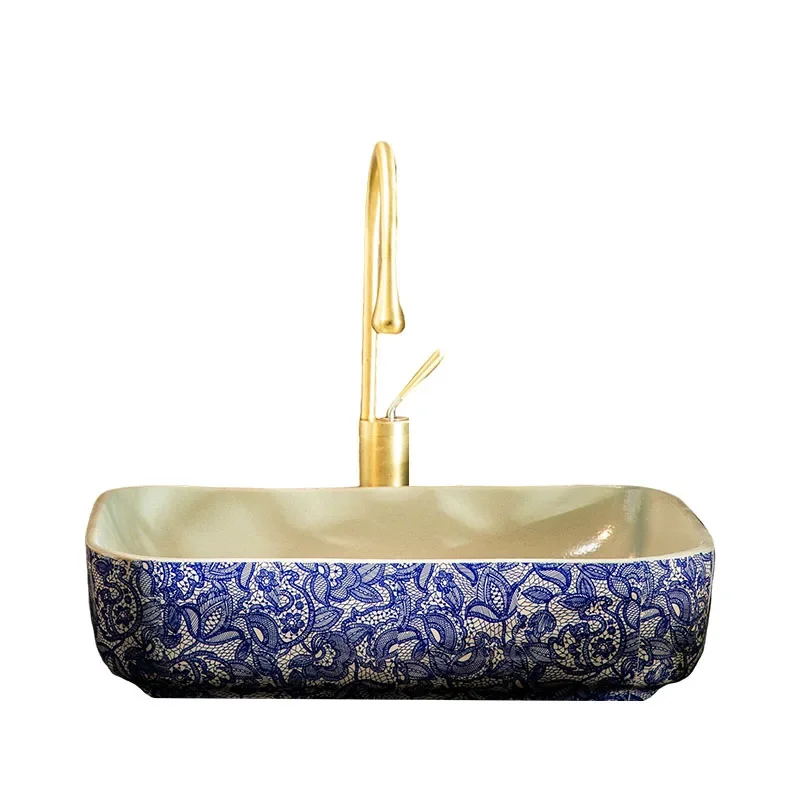 

Blue and white hand wash basin outdoor courtyard art retro table basin bathroom balcony hand wash single basin