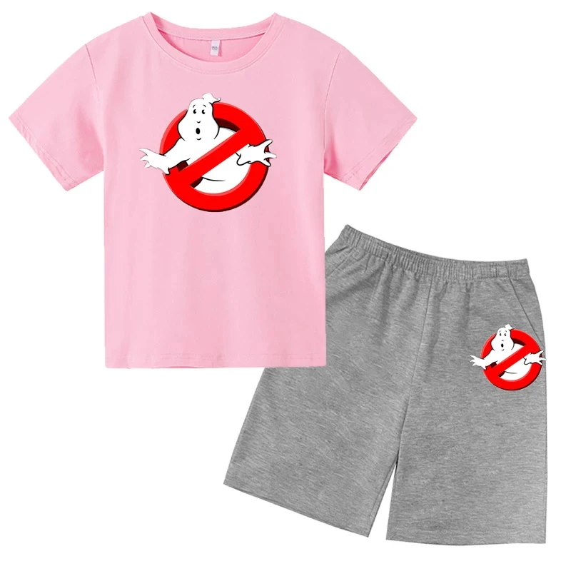 Summer Children T-shirts +shorts Suits Ghostbusters Toddle 2-12 Years Boys Girl Casual Print Short Sleeve cotton Clothes Sets