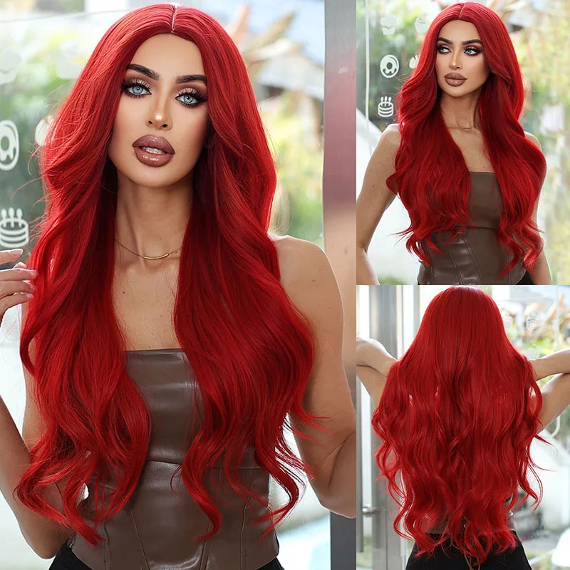 

Aquaman red synthetic wig with big waves for Halloween cosplay, suitable for daily wear, with a high-temperature hair cap.