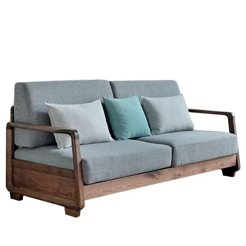 

Nordic black walnut living room fabric sofa all solid wood villa living room furniture combination fabric Italian light luxury