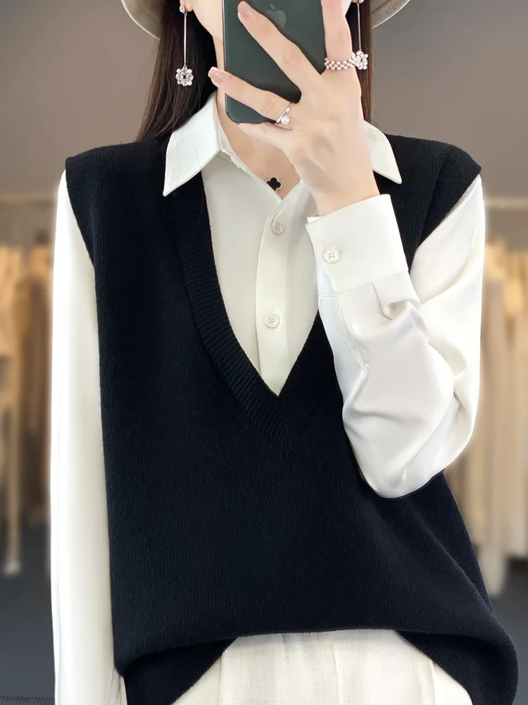 Oversize New Arrival Sweater Vest Loose Fitting Worsted Wool Sleeveless Vest For Women High Elasticity Clothes Knitted Waistcoat