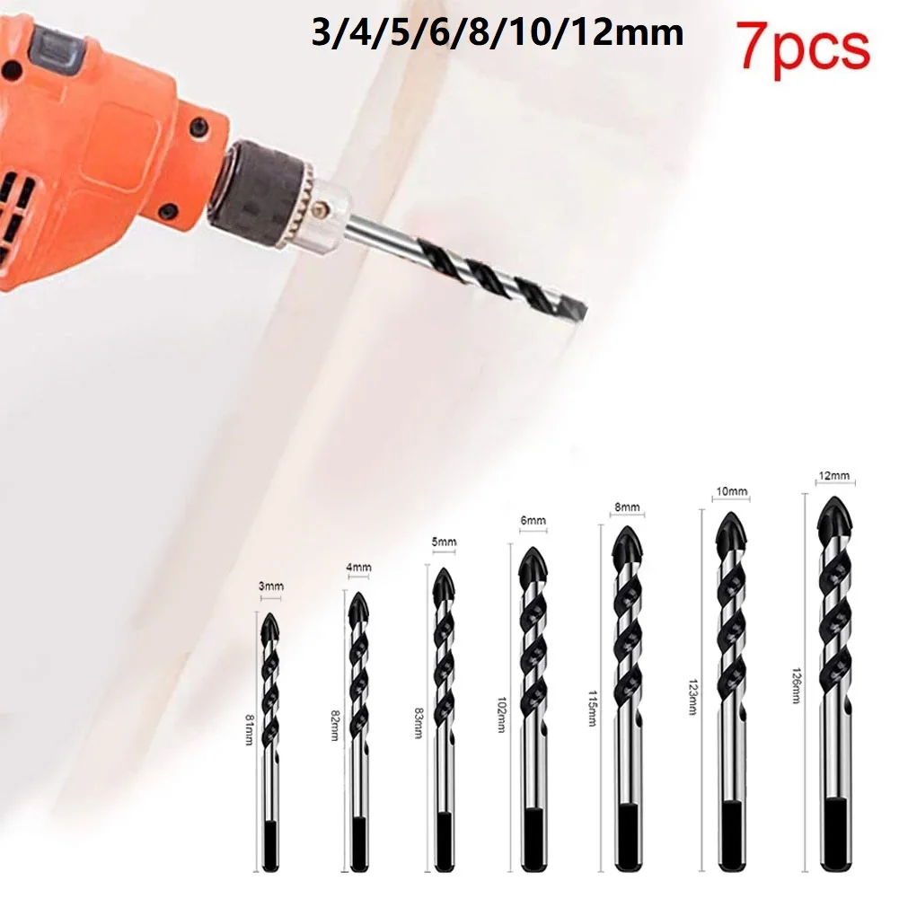 7pcs Triangular Drill Bits 3/4/5/6/7/8/10/12mm Carbide Drill Bit Set Power Tools For Concrete Brick Glass Block Spare Parts
