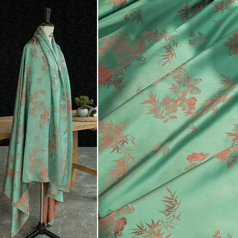 

The fabric of new Chinese-style ancient-style cheongsam soft smooth with jacquard silk satin designed by a designer