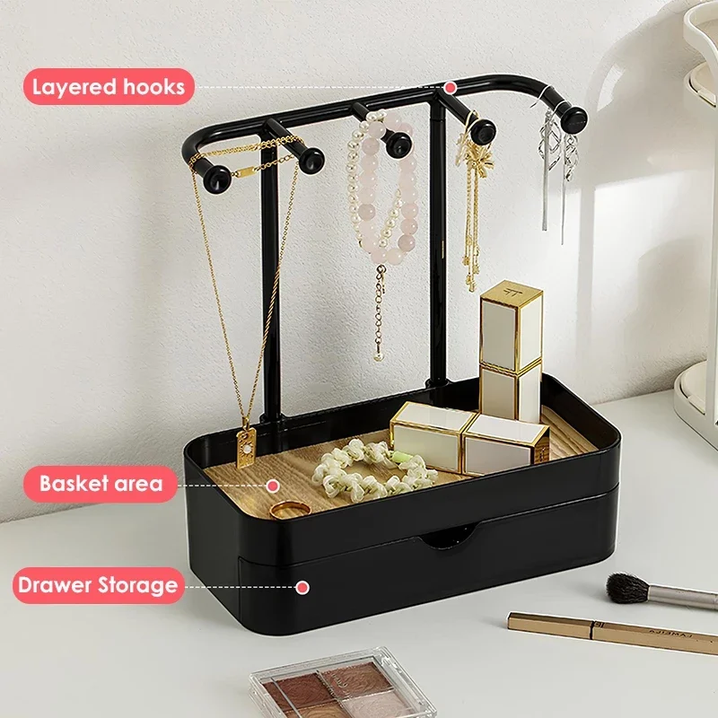 Fashion Portable Jewelry Display Rack With Drawer Box With Wooden Base Storage Rack Key Photography Props Desktop Storage Box
