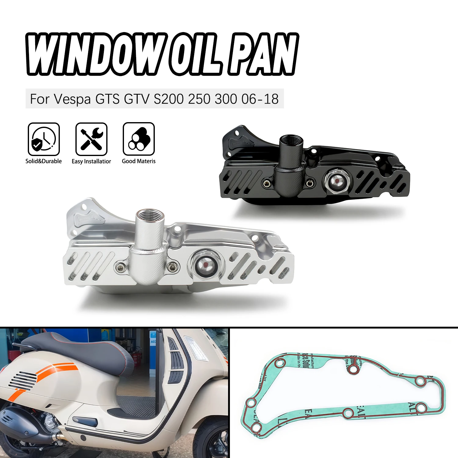 

For Vespa GTS GTV S200 250 300 2006-2018 Motorcycle Oil Pan Aluminum Clear Visible Oils Bottom Potn