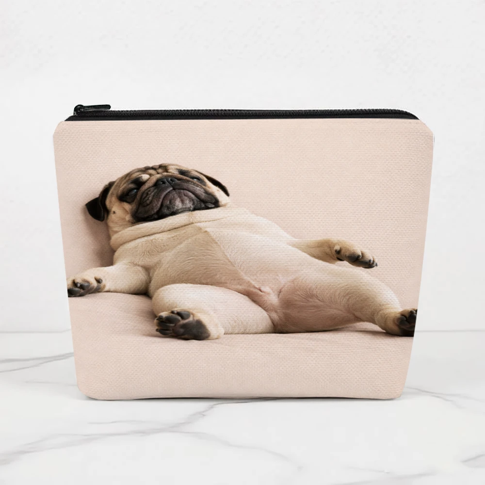 Pug Sleeping On Back Makeup Bags for Girls Cosmetic Pouch Toiletry Bag Pencil Case Travel Storage