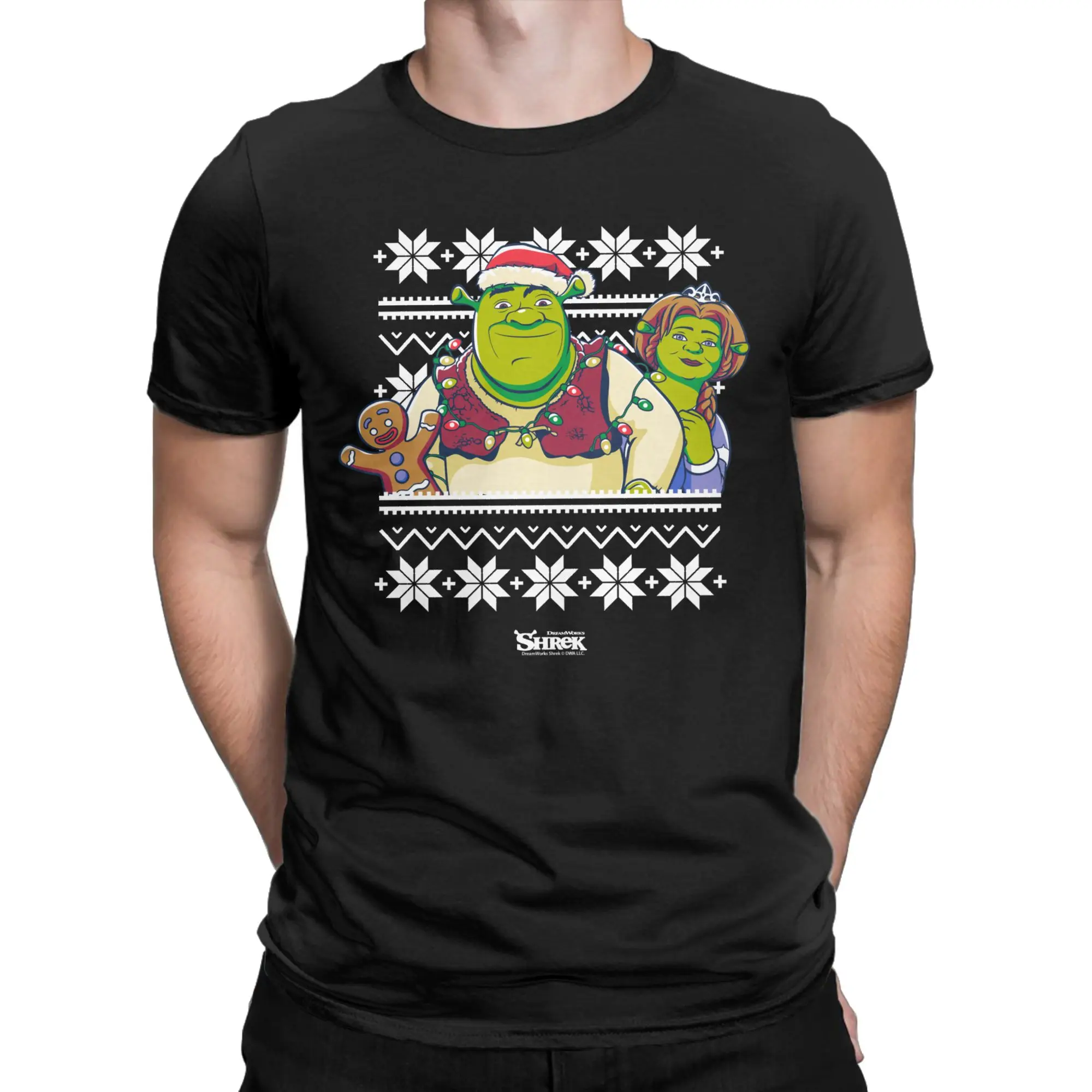 Shrek And Fiona Ugly Merry Christmas T Shirt Men 100% Cotton Crazy T-Shirt Crewneck  Tees Short Sleeve Tops Summer