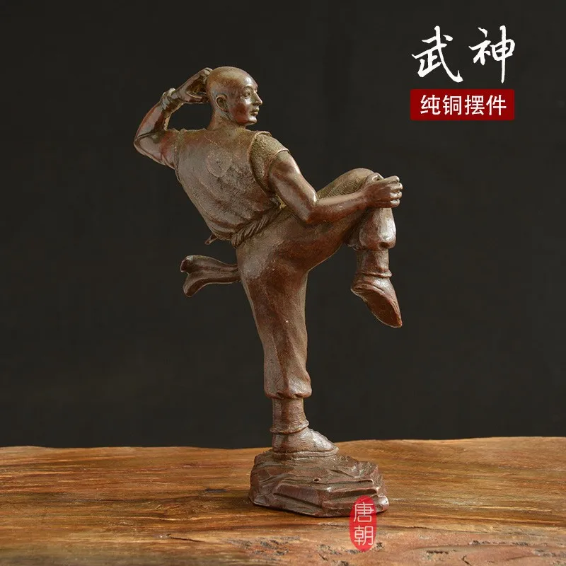 Chinese Old Red Copper Hand Casting Kungfu Buddha Statue Figure Collectable