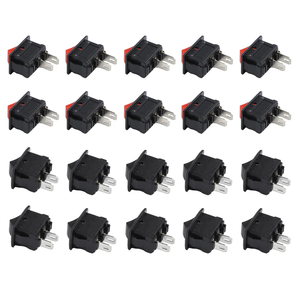 20pCS 2 Pin ON-OFF SPST For Mini Rocker Switch 125V 6A 250V 3A Black Red For Car Boat Appliance Electrical Control