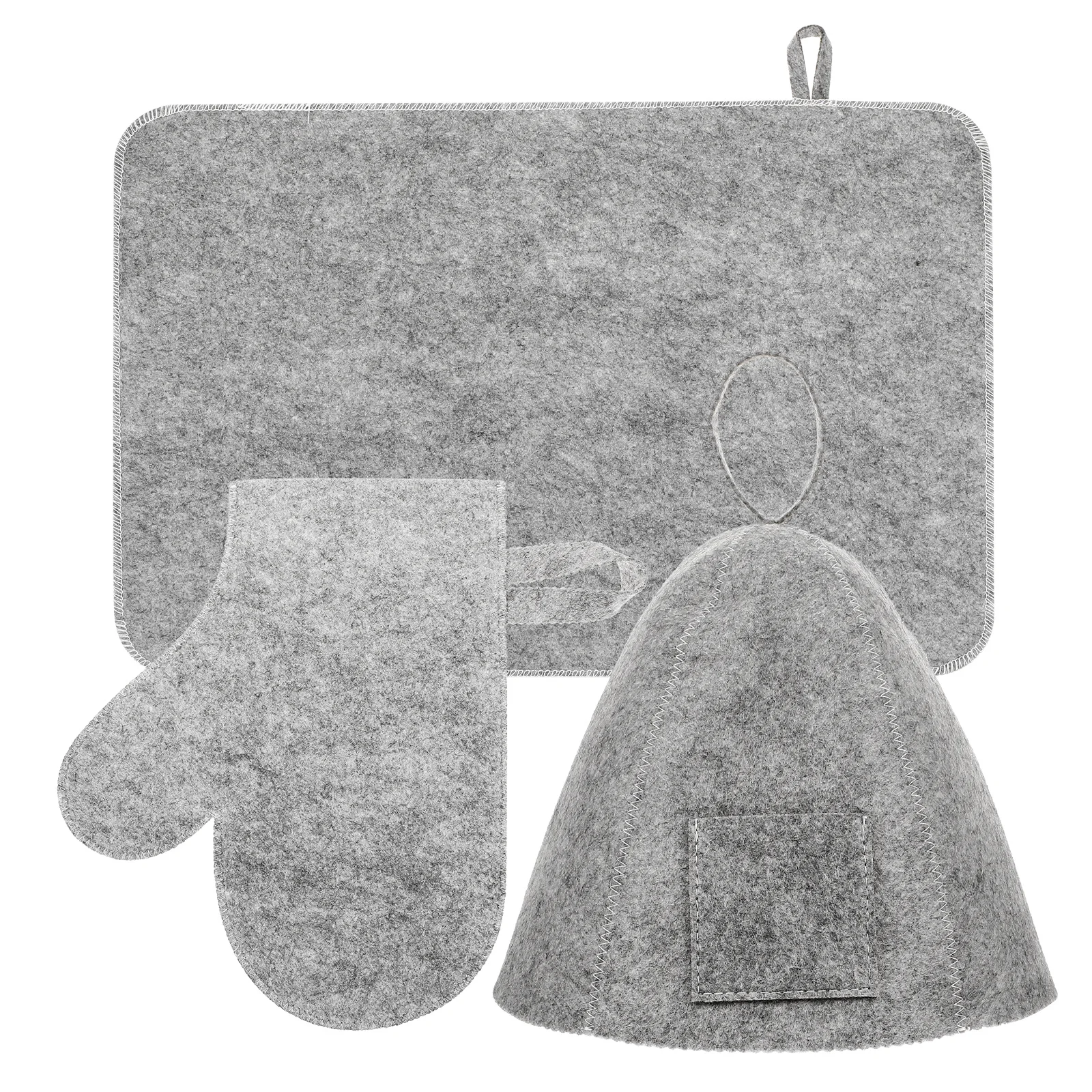 

1Set Sauna Hat Glove Mat Set Felt Material Waterproof Hair Protector for Shower Bath Relaxation Sauna Accessories for Family Use