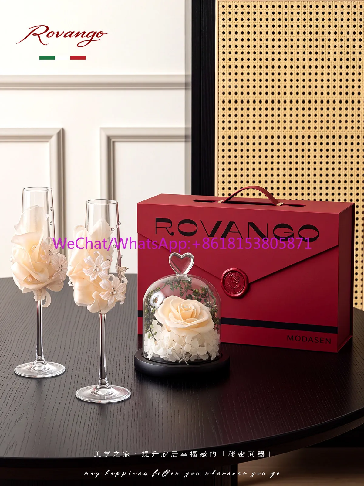 Ambience glass champagne glass handmade DIY immortal flower ornament gift box set