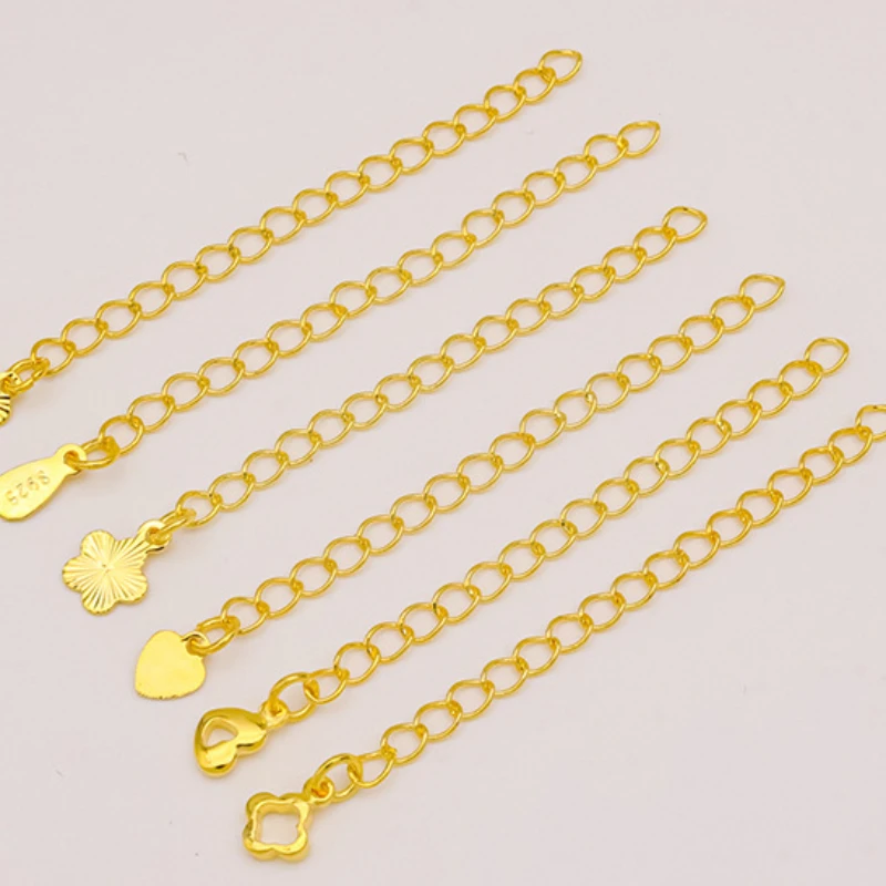 18K Gold 4.5cm Extended Extension Tail Chain 3D Love Tail Chain Connector For DIY Bracelet Necklace Jewelry Making Findings