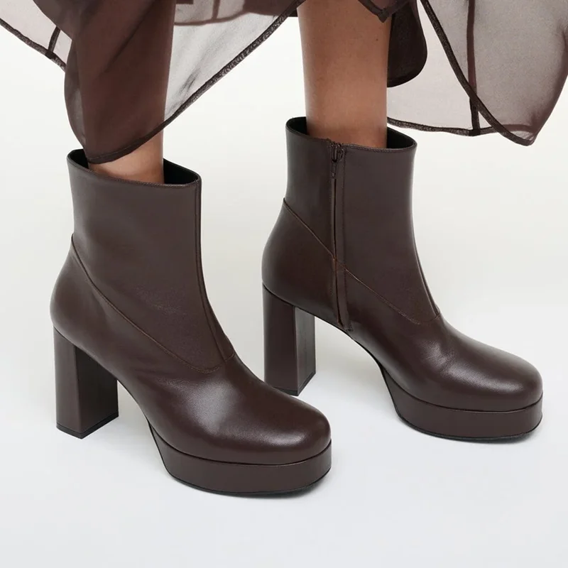 

Platform Matte leather Square Heel Ankle Boots Sexy Round Toe Customized Accetp New Arrivals Fashion Women Modern Boots