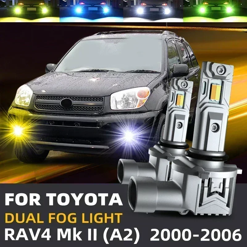 2xCar LED Front Fog Light Lamp Bulbs White Yellow Dual Colors Switchback For Toyota RAV4 XA20 2000 2001 2002 2003 2004 2005 2006