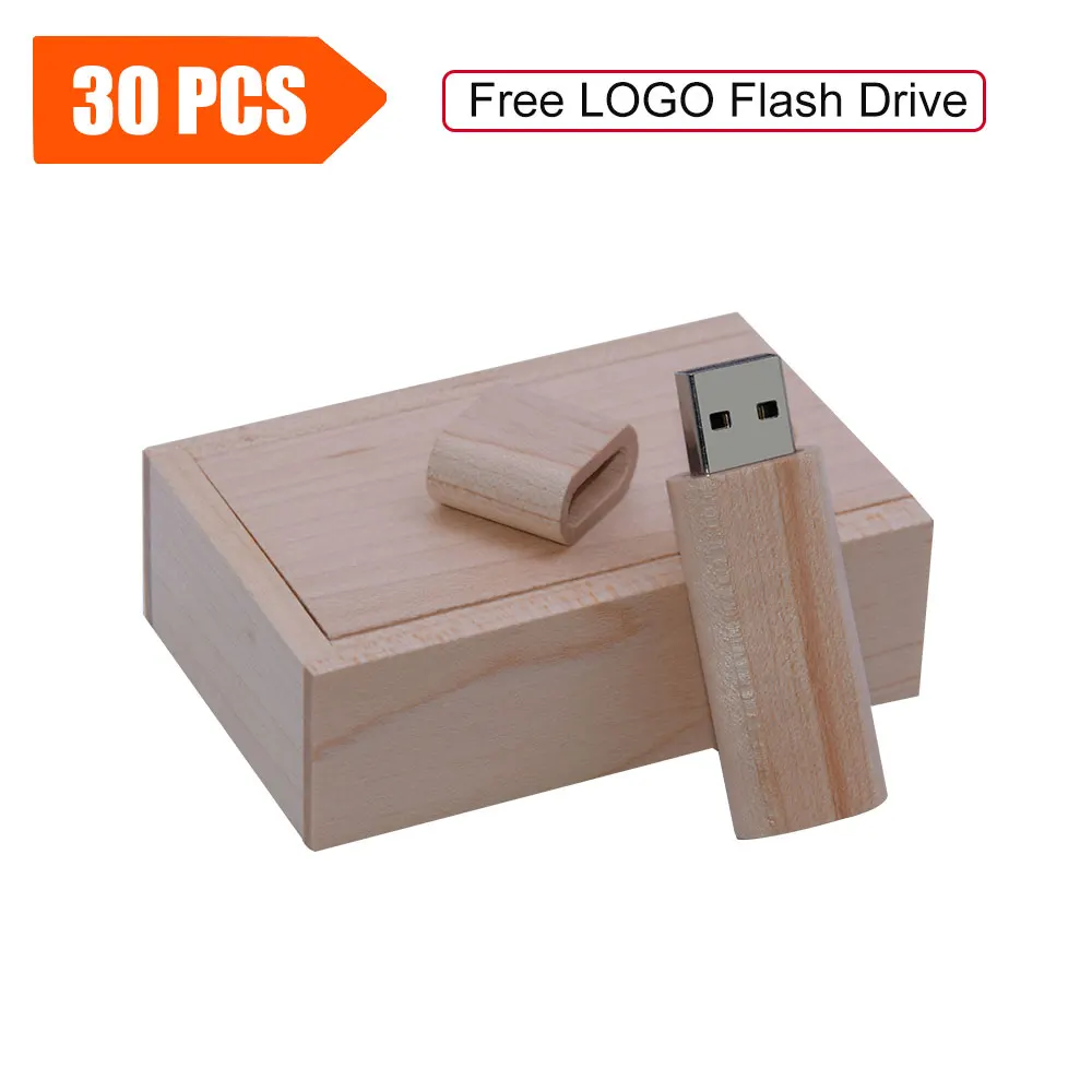 

30pcs Custom LOGO Creativity Round Wooden Usb 2.0+Box Pen Drive 8GB 16GB 32GB 64GB USB Flash Drive for Photography/Wedding Gift