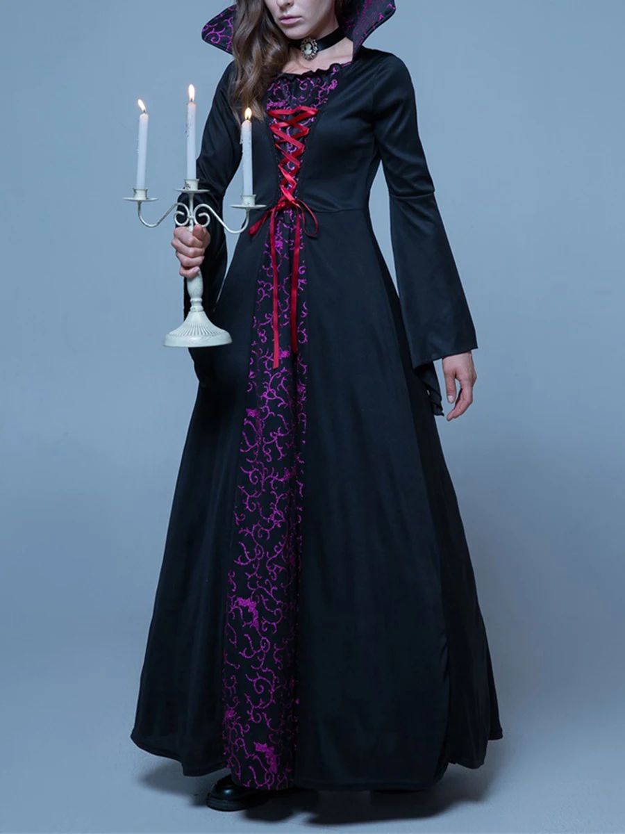 Women s Renaissance Cosplay Costume Long Flared Sleeve Vampire Dress for Themed Party