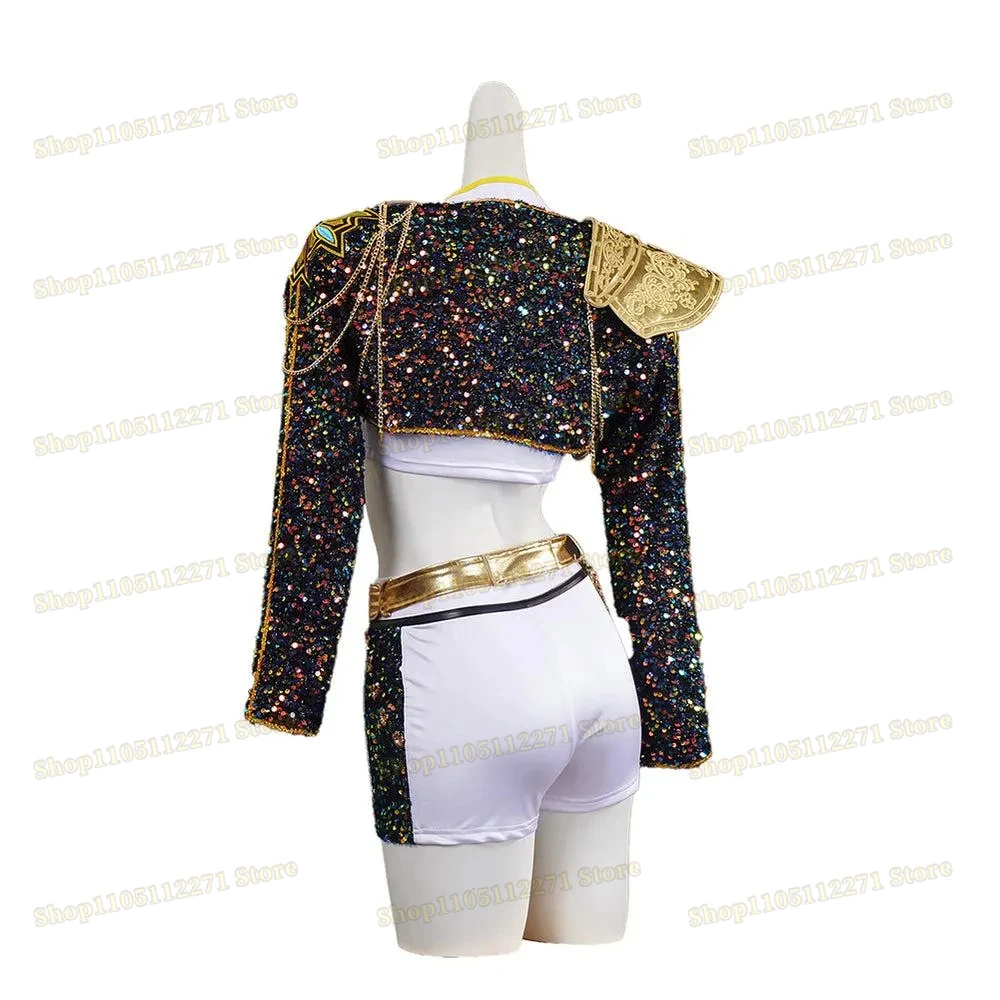 أزياء رومي زوي ميرا التأثيرية KPop شيطان الصيادين التأثيرية شعر مستعار للفتيات بدلة ذهبية سوداء للأطفال أزياء لعب الأدوار في حفلات الهالوين #3