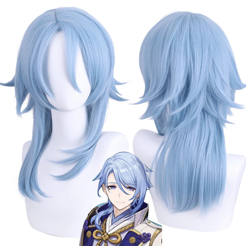 

Genshin Impact Ice Blue Wig for Ayato Kamisato Cosplay Wig for Anime Long Fluffy Spiky Heat Resistant Wig for Halloween Party