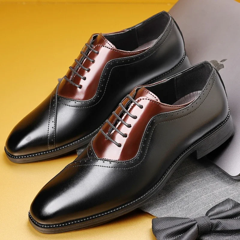 Men's Dress Shoes Luxury High Quality Oxford Shoes for Men Square Toe Lace-Up Wedding Party Shoes Business Formal Casual Loafers
