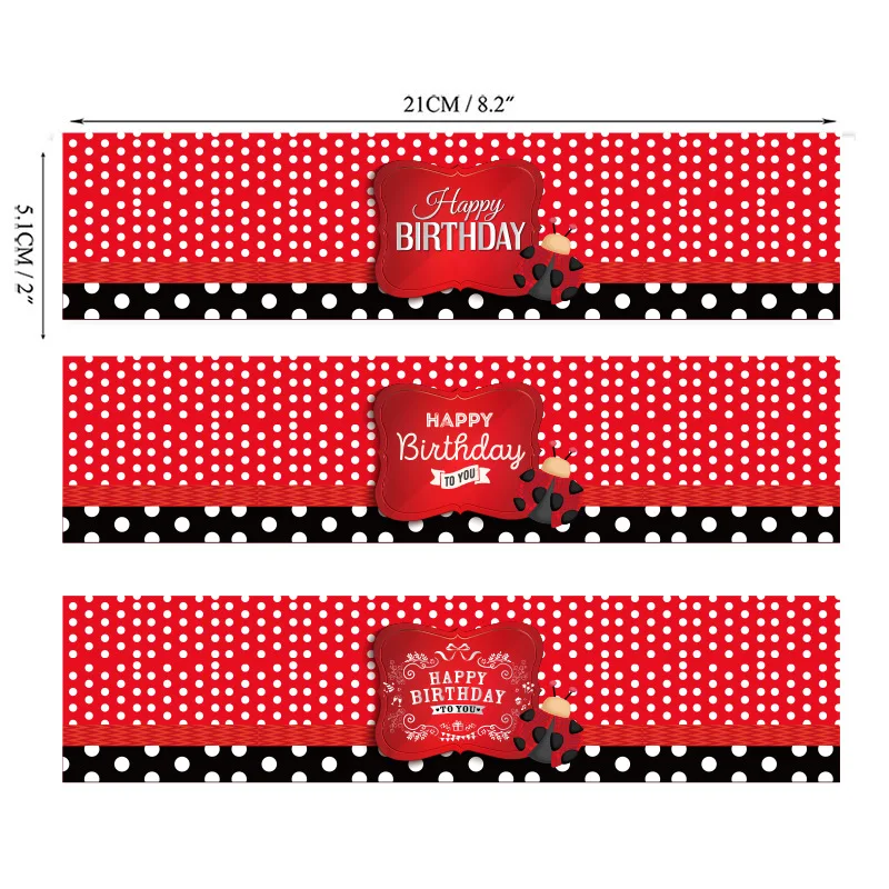 10pcs Ladybug Red Black Water Bottle Stickers Label Ladybug Theme Party Happy Birthday Party Bottle Wraps Baby Shower Favor