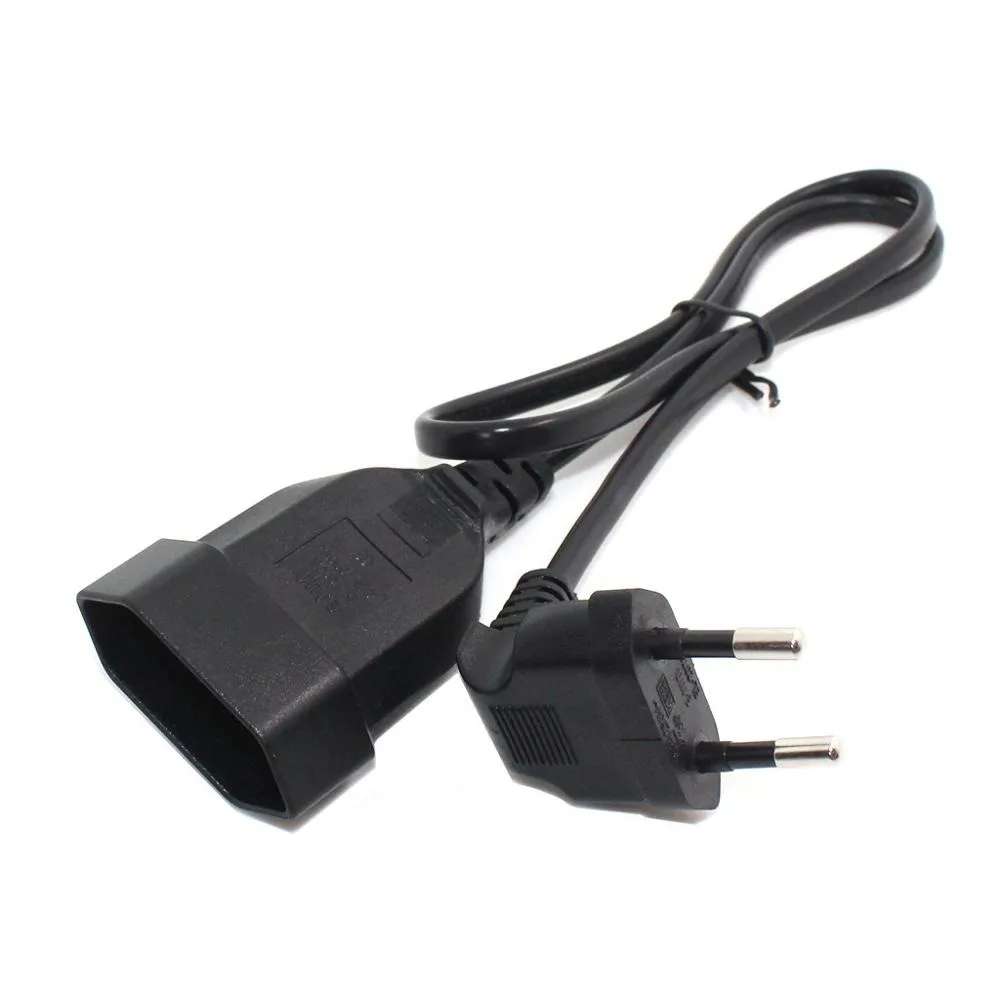 For PC Computer Angled Cord Europea 2Prong Bend  Power Male Plug To Female Extension Cable