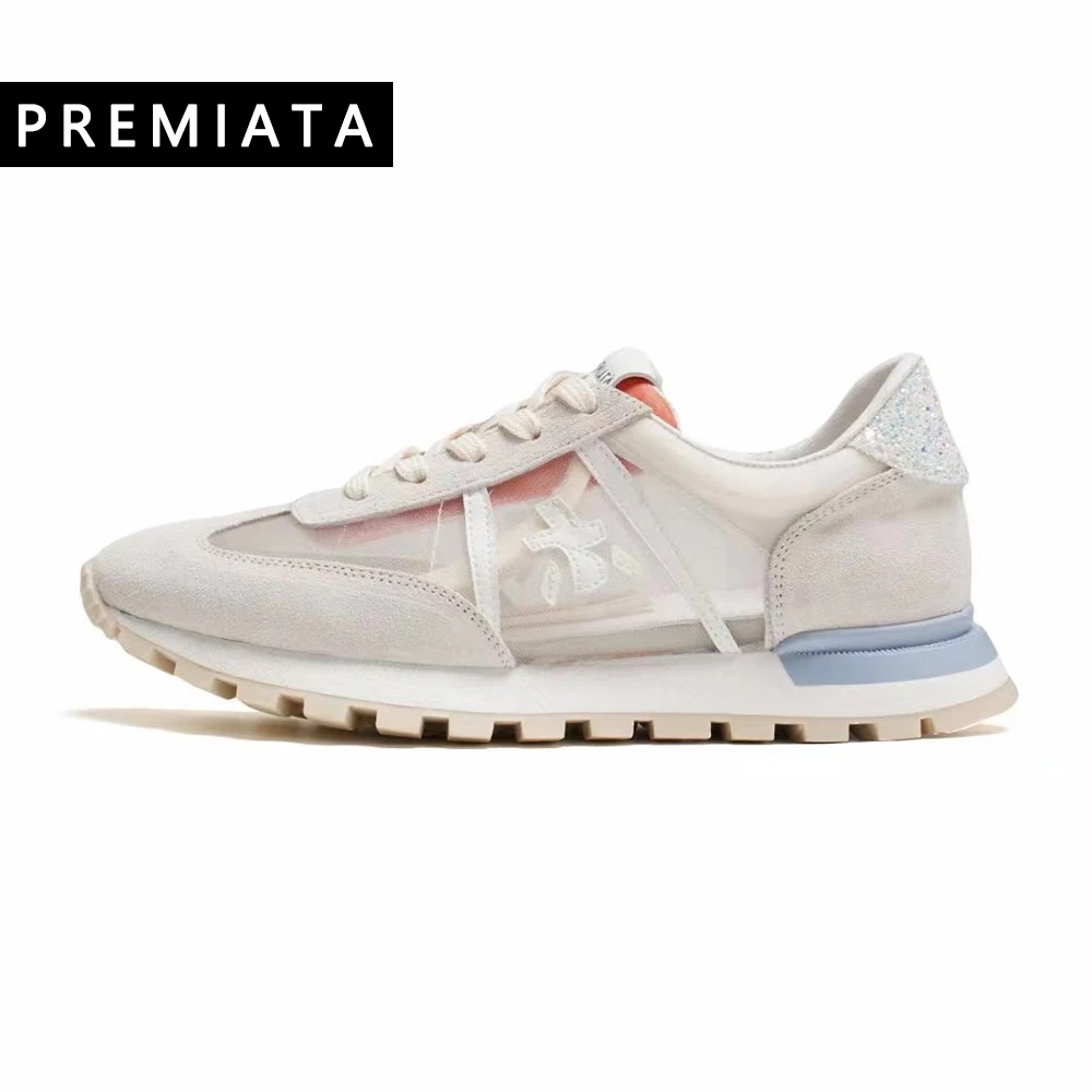 

PREMIATA Retro Simple Lightweight Breathable Casual Jogging Shoes Trendy All-match Transparent Mesh Colorblock Fresh Sneakers