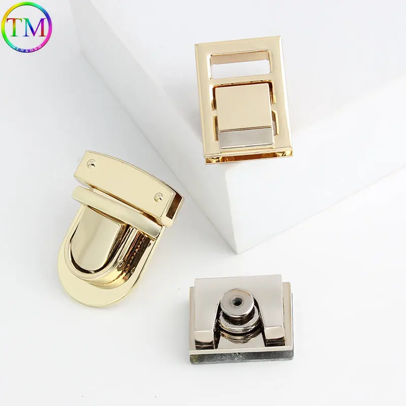 Moda Light gold Metal Fecho Turn Lock Twist Lock Praça Hanger Fecho Switch Push Locks Encerramento Acessórios para sacos Bolsa