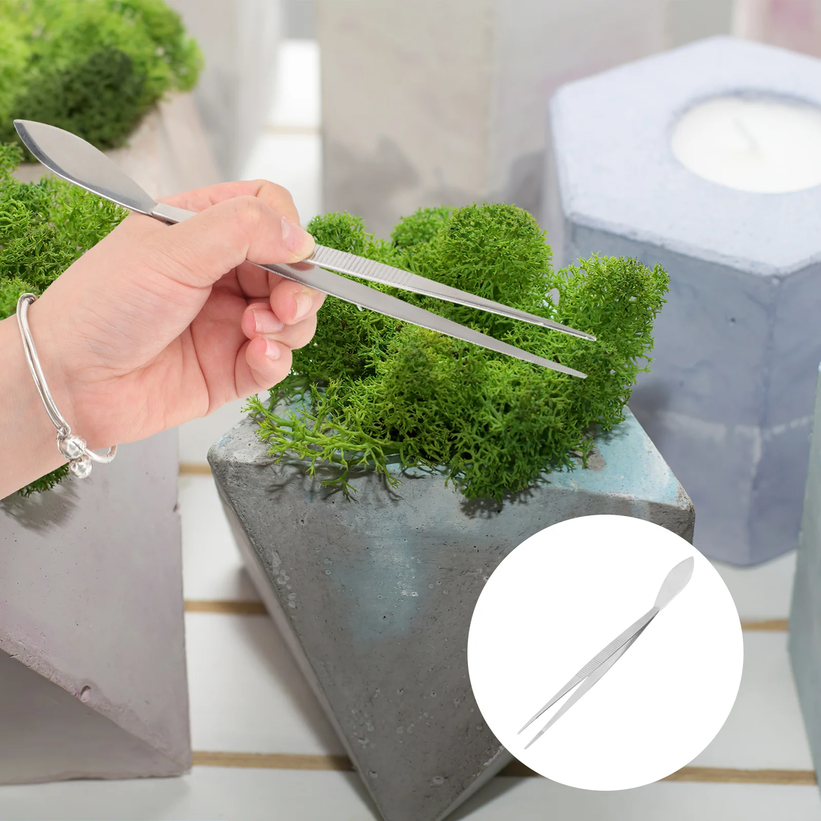 1 قطعة أداة ملاقط بونساي الفولاذ المقاوم للصدأ طرف مستقيم لترتيب الطحلب برعم قطف المزدوج نهاية ملعقة مكشطة أدوات البستنة