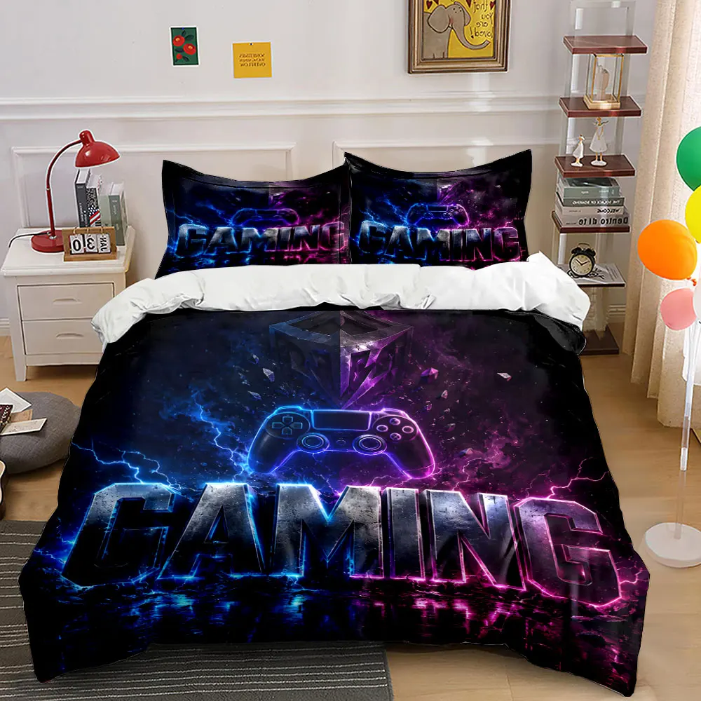 Stylish gaming design with neon and lightning Print Bedding set 3PC 1 duvet cover 2 pillowcases adult and children bedding set
