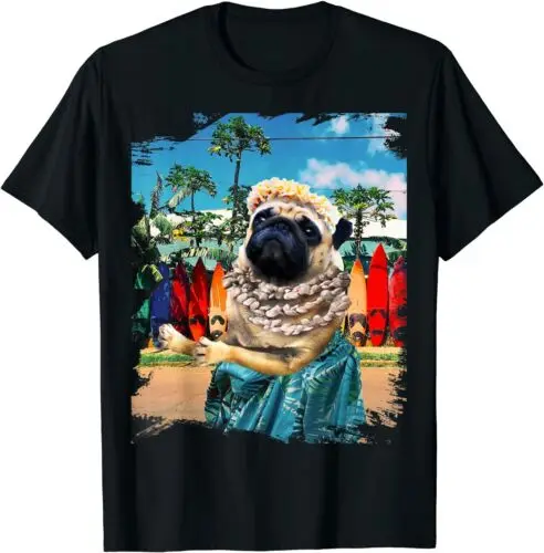  Cute Pug Hawaiiann Premium Gift Idea Tee T-Shirt Size S-3XL