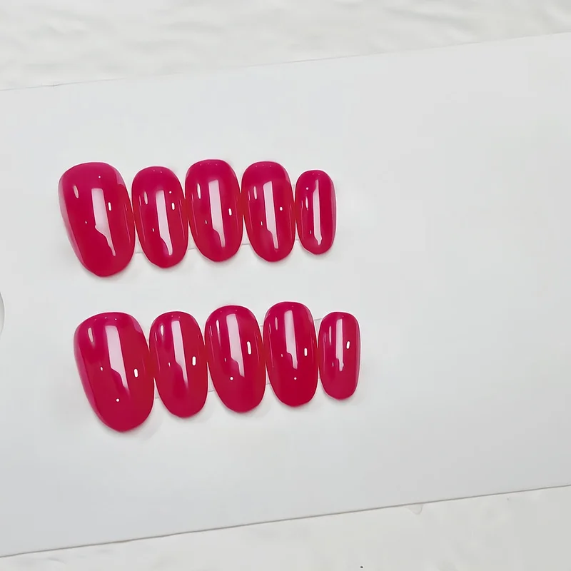 10pcs/Set Medium Long Fake Nail For Women Rose Red High-End Versatile Handmade Wearable Manicure Finished False Nail Patch