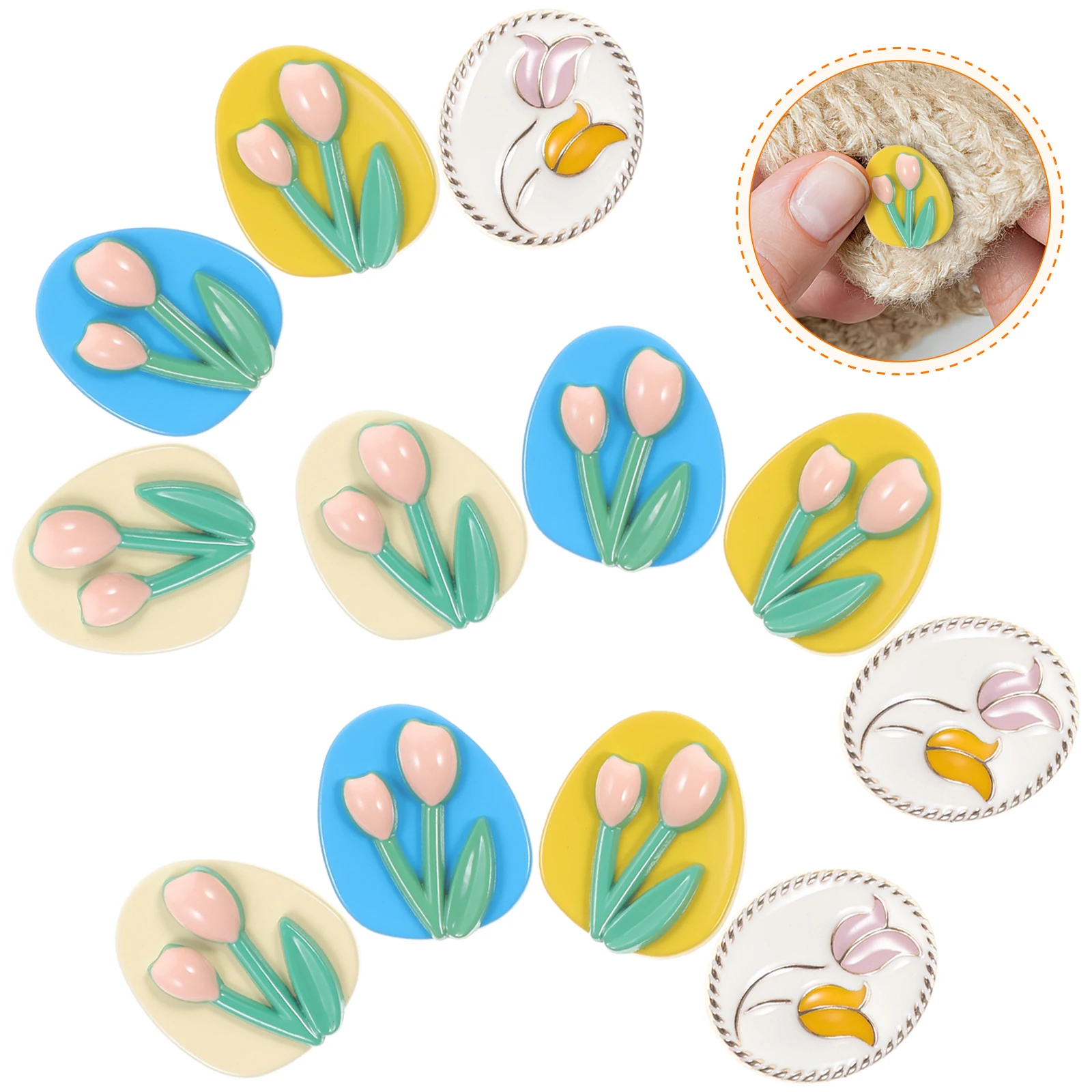 

12pcs Tulip Flower Buttons Beige Yellow Blue White Fashion Sewing Clothes Replacement DIY Craft Decorative Practical