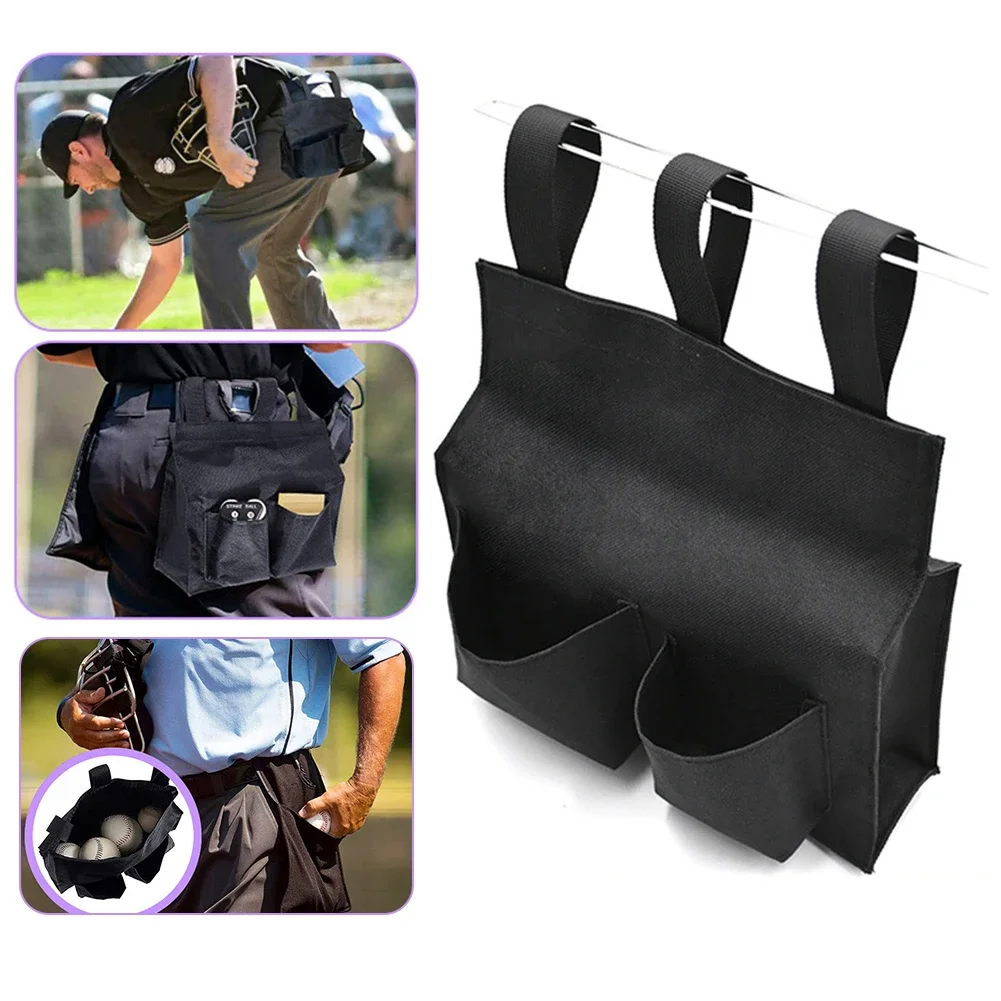 Oxford Cloth Umpire Ball Bag with 2 Pockets Black Umpire Ball Bag Large Capacity Baseball Referee Ball Bag Baseball Accessories