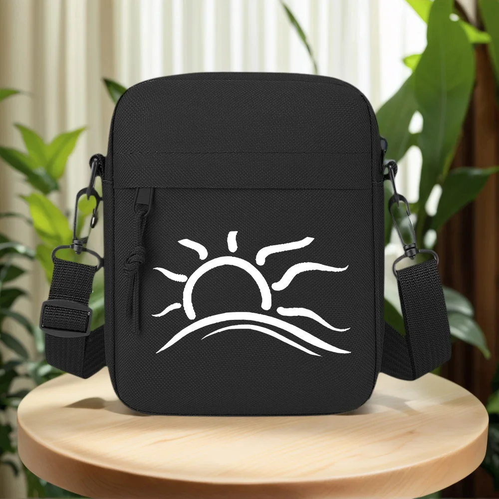 Sun over wavy water design Men Crossbody Bag Single Shoulder Women Cartoon Anime Film Printing Design Unisex