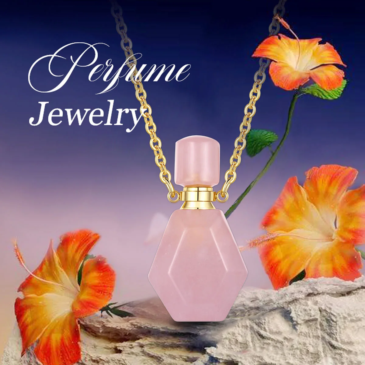 Natural Stone Perfume Bottle Necklace Women Men Healing Crystal Quartz Essential Oil Diffuser Pendant Vial Jewelry Multicolor