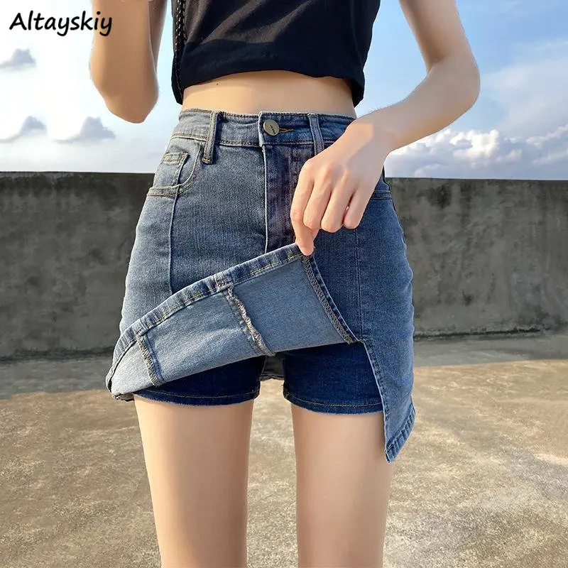 

Denim Mini Skirts Women Slid-slit Irregular Slim Hotsweet High Waist All-match Casual Korean Style Chic Summer Tender Streetwear