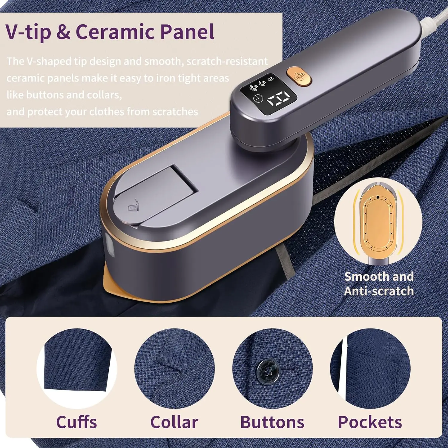 Portable Clothes Steam Iron 180° Rotatable Handle 3 Levels Handheld Garment Steamer 1200W Fast Heating 150ml Tank for Travel