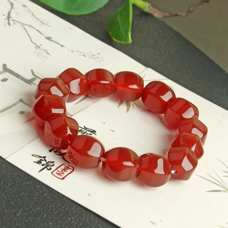 Natural Red Agate Multi-Bracelet Cut Hexagonal Single Circle Men's and Women's Bracelets  2pc