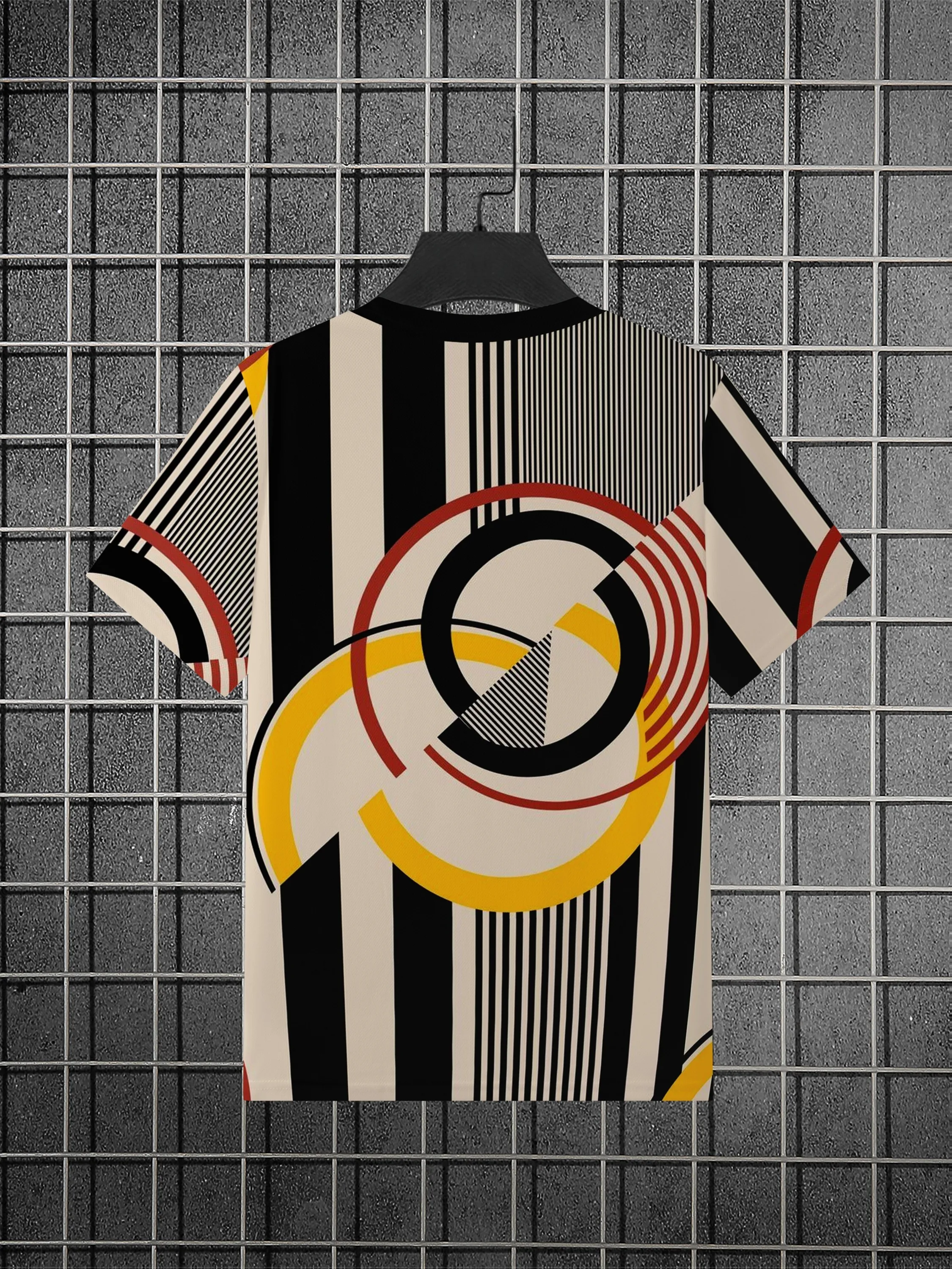 Herren Rundhals-T-Shirt mit 3D-Streifen, geometrischem Kreis und Farbblock-Print, Lässige Oberteile – Detail 4