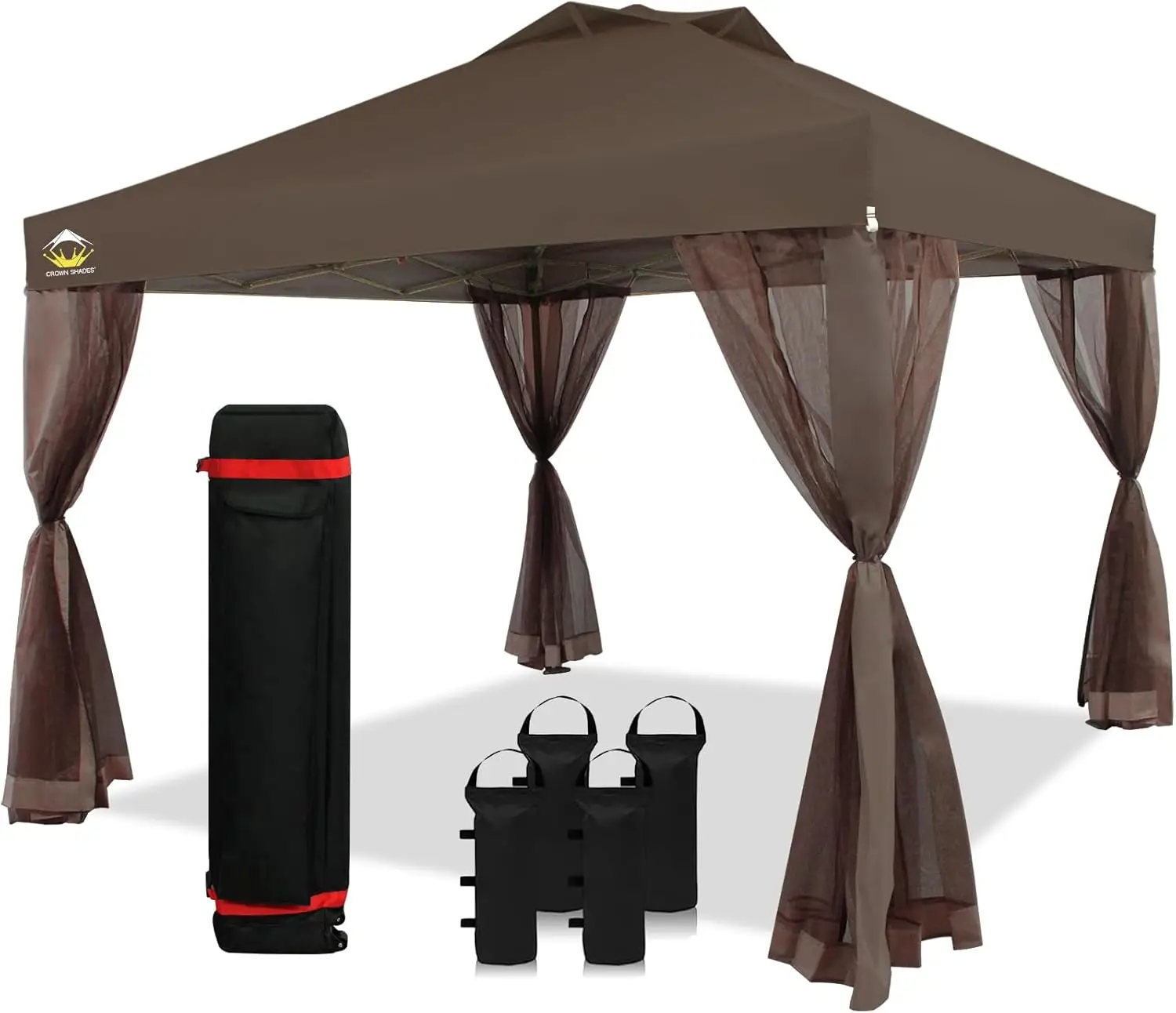 

10x10 Pop up Canopy Tent, Pop Up Gazebo with Netting, 4 Ropes,8 Stakes, 4 Weight Bags, Wheeled Storage Bag, 10x10 Outdoor Canopy