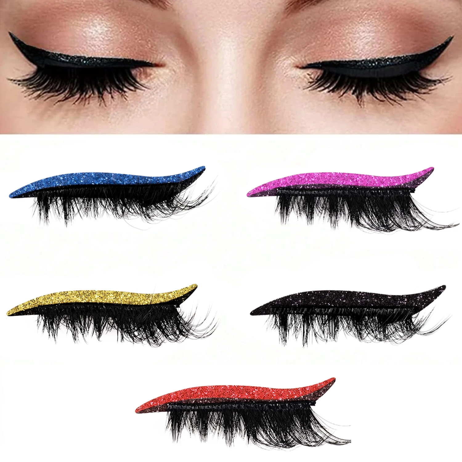 4 Pairs Glitter Self-Adhesive Lash Stickers Set, Waterproof, No Glue, for Party & Stage Makeup