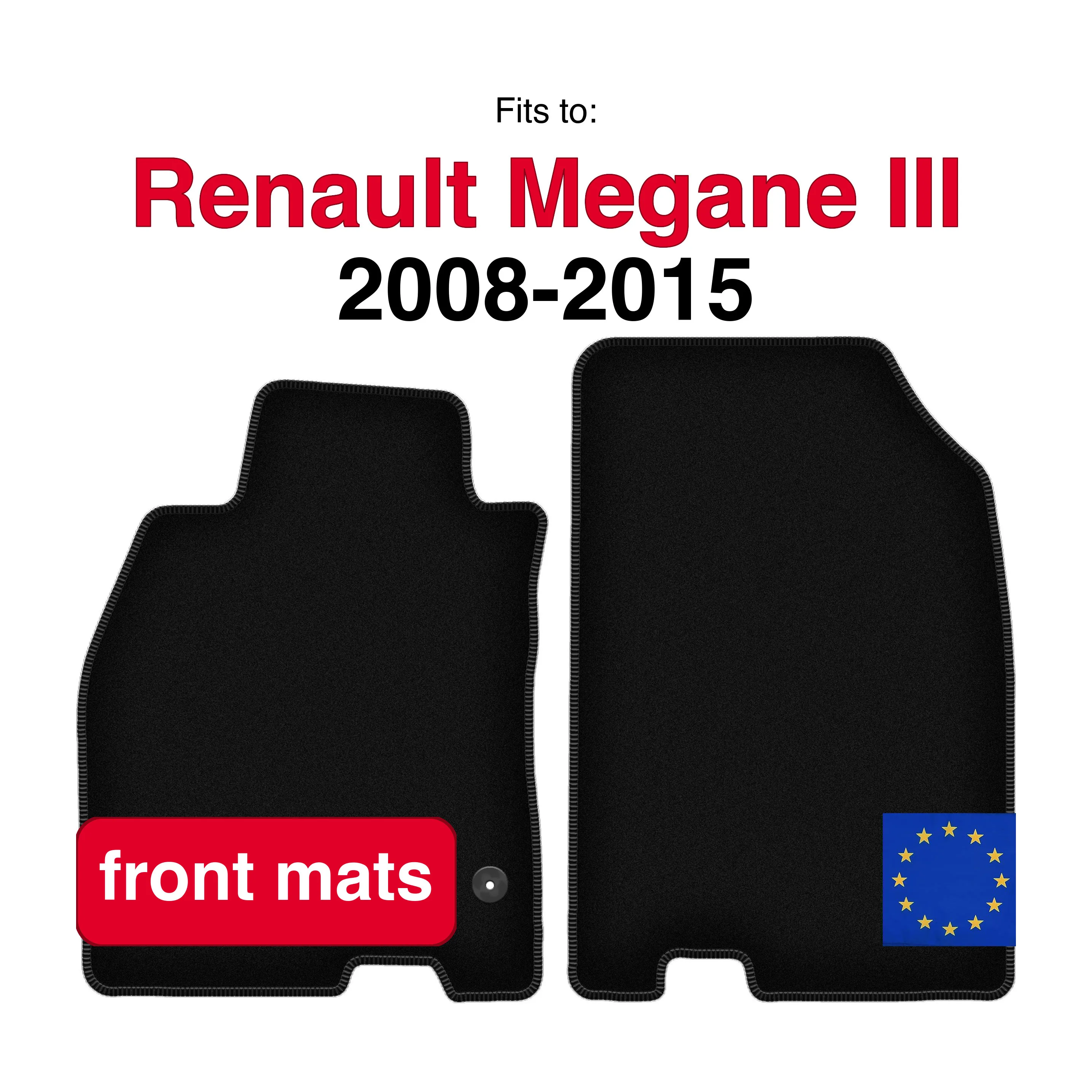 Image of Velours-Fußmatten vorne für Renault Megane III Schrägheck, Coupé, Grandtour Kombi (2008-2015) – Schwarz (2 Stück) Set Vorderfußmatten für Autos