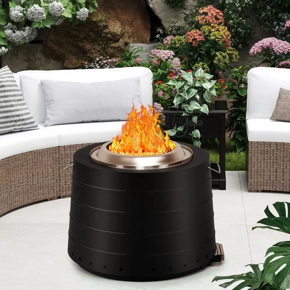 Portable 20 Stainless Steel Outdoor Fire Pit with Removable Ash Pan for Wood Burning in Backyard or Camping