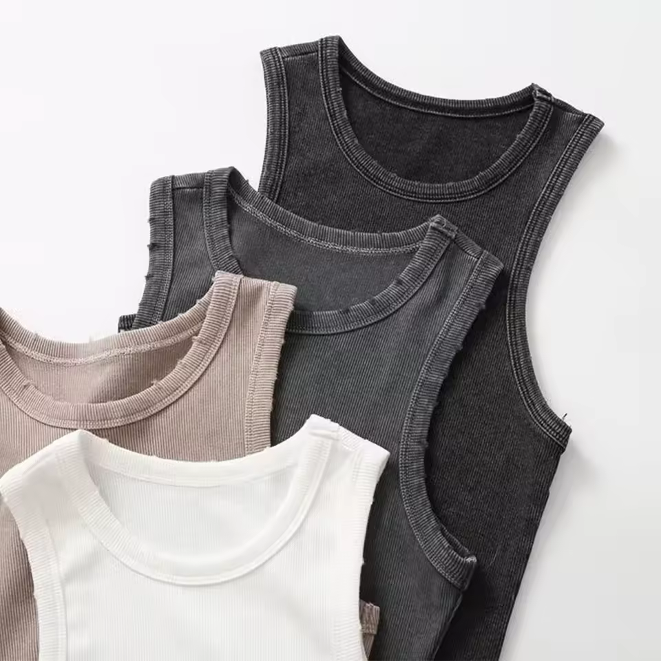 BMURHMZA moda nova água lavagem Rib simples retro Workwear regata das mulheres