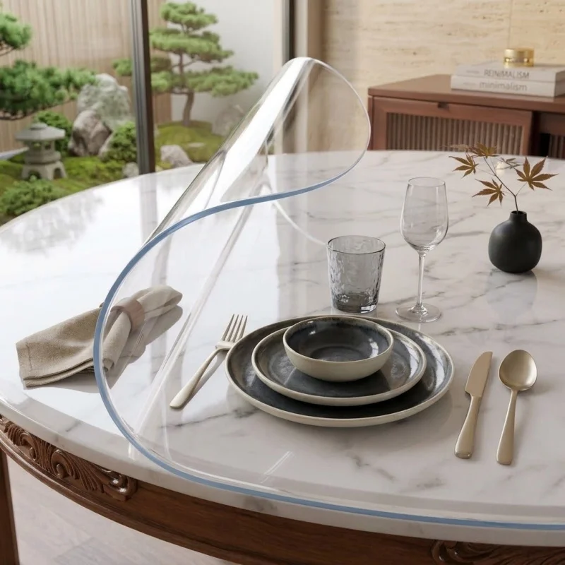 140/150cm Round Table Cover Durable PVC Tablecloth Mat Anti-scratch Desk Protector Waterproof Clear Soft Glass Dining Pad