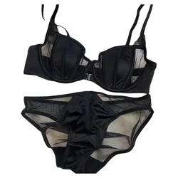 Women Bra and Panty Set Satin Silk Gather Push Up Lingerie Mesh Push Up Front Button Bra Adjustable Strap Thin Cup Underwear