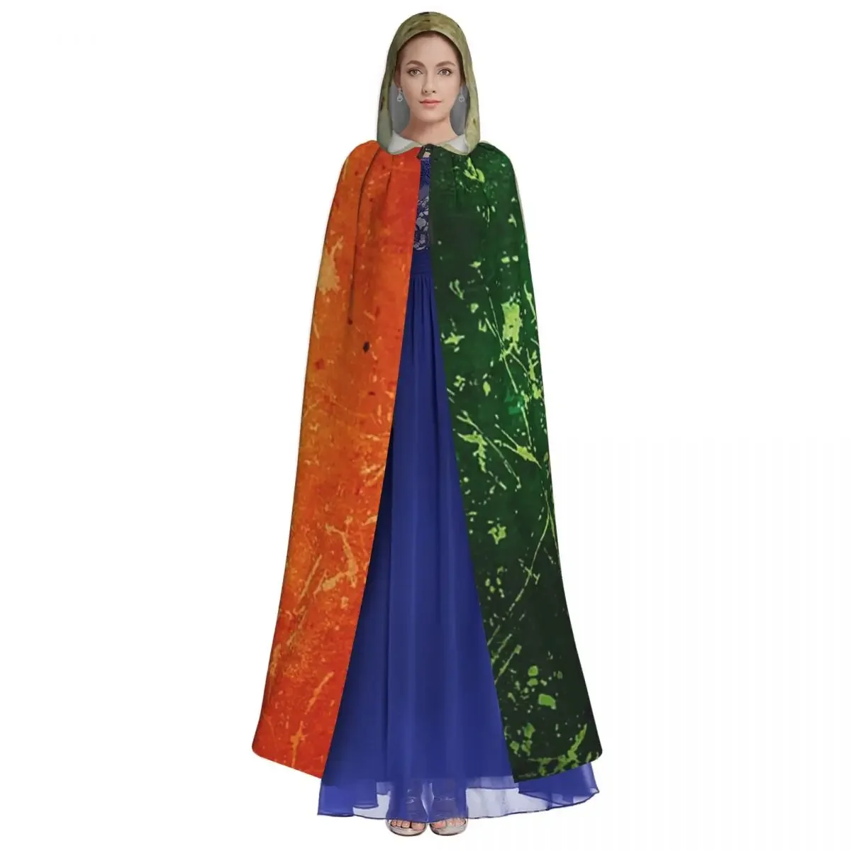 Custom Scratched Metal Irish Flag Long Hooded Cloak Witch Medieval Costume Cosplay Cape HalloweenCoat Adult Unisex