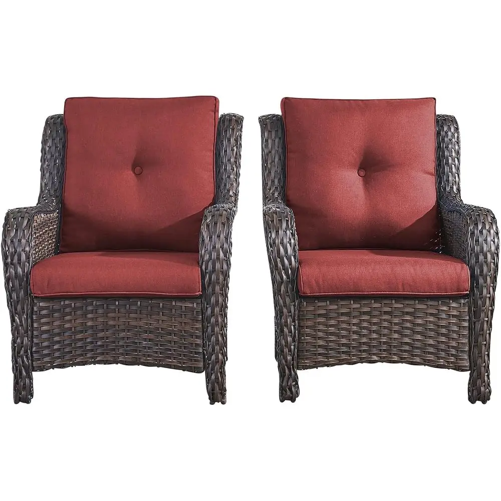 

Набор плетеных стульев из ротанга из двух предметов с высокой спинкой и глубоким сиденьем для террасы, крыльца, балкона, заднего двора, сада - коричневый/красный